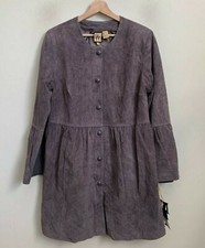 Dgh Diane Goes Hollywood Coat Gray Suede Collarless Snaps Pockets Lined Sz M New