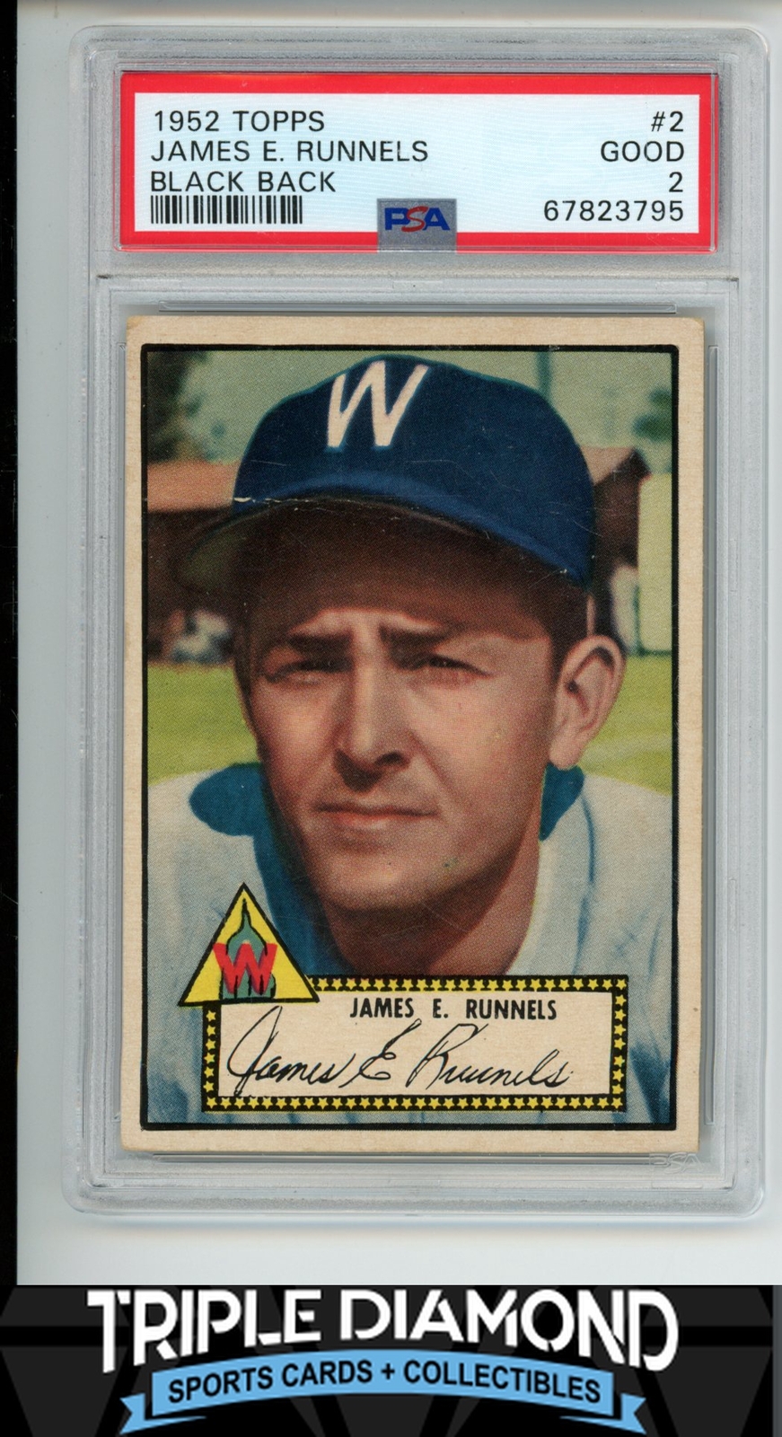 1952 Topps Baseball #2 James E. Runnels Black Back PSA 2 Good A648