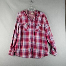 Boston Traders Hooded Shirt Womens Extra Large Pink Plaid Lined Outdoor