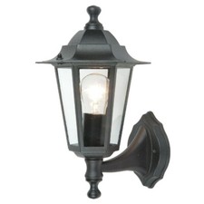 Black & Clear Glass Panels Outdoor Vintage Coach Up Lantern Wall Light IP44
