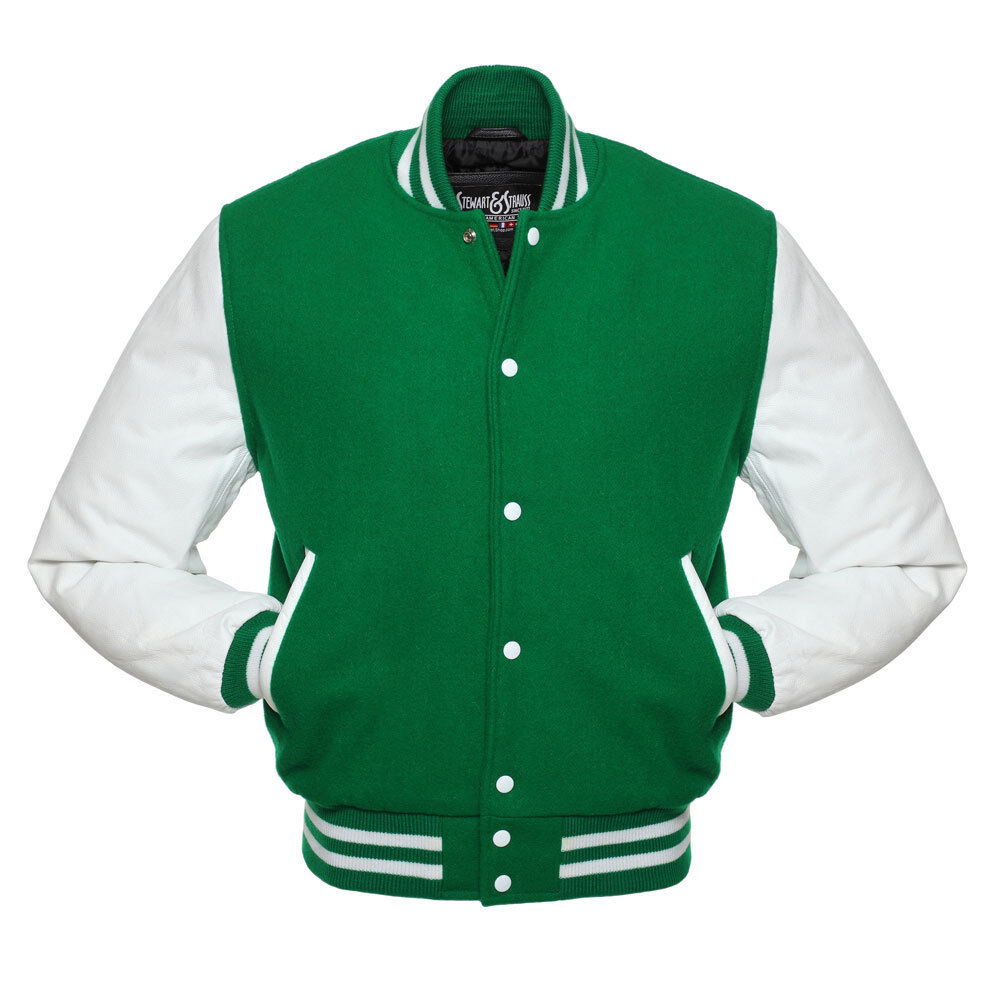 Stewart & Strauss Келли зеленый шерстяной и белый кожаный Varsity Lette...