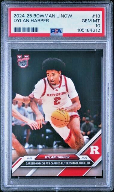 PSA 10 Dylan Harper 2024 Bowman U Now #18 Career High 36pts - Rutgers PR #/865