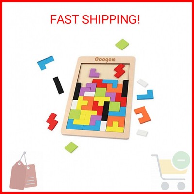 Coogam Wooden Blocks Puzzle Brain Teasers Toy Tangram Jigsaw Intelligence Colorf