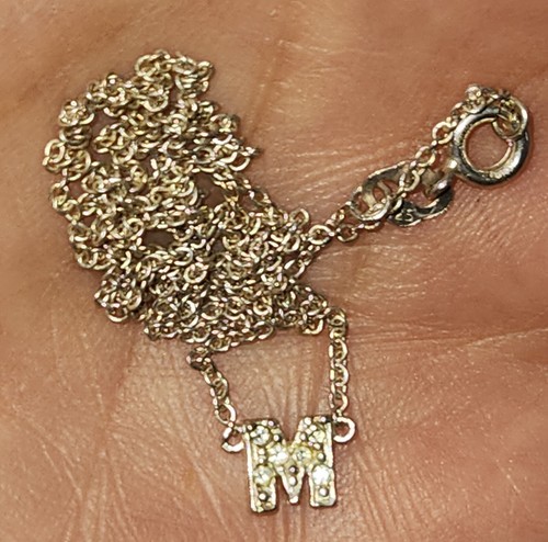 STERLING SILVER MINI INITIAL M ROLO CHAIN NECKLACE 16" - Picture 4 of 8