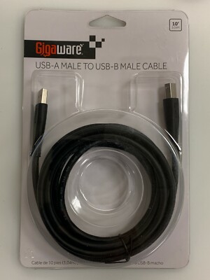 10-Foot USB-A 2.0 Male to USB- B Male USB Printer Cable Cord Black Sync + Charge