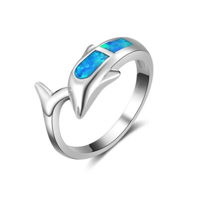 Dolphin Fire Opal Ring White Gold Plated Womens Ginger Lyne Collection