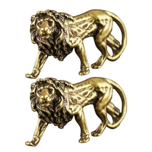 chinese zodiac tiger figurine 2x Attractive Vintage Lion Statue brass statues - Picture 1 of 12
