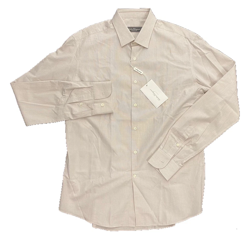 Camisa Salvatore Ferragamo Beige Algodón a Cuadros Talla XXL Hecha en Italia Foto 2 de 4