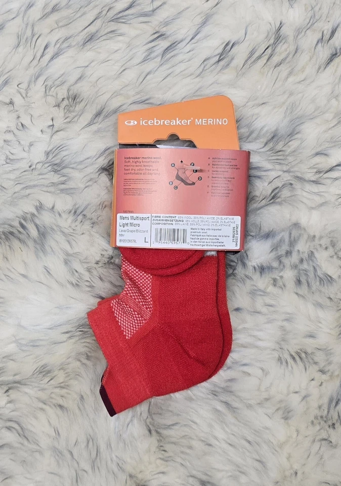 NWT ICEBREAKER MEN'S MULTISPORT MICRO SOCKS Sz L MULTI MADE IN ITALY - Image 2 of 4