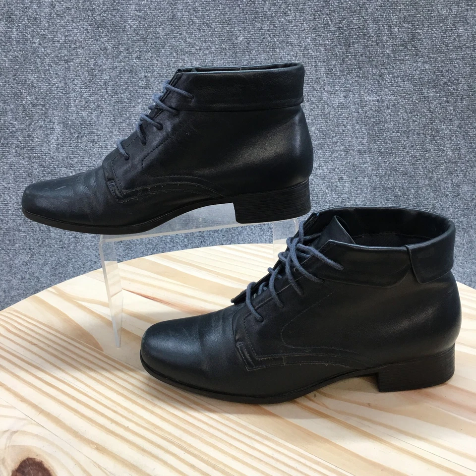 Botas Liz Baker para mujer 9M botín informal con cordones 024-7010 cuero negro tacones bajos Foto 2 de 4