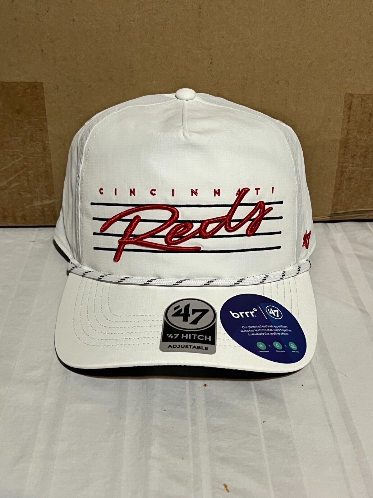 Cincinnati Reds MLB '47 Brand White Script Hitch Rope Adjustable Snapback  Hat