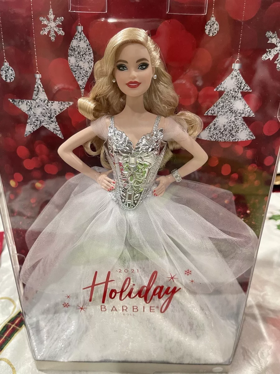 Barbie Signature 2021 Holiday Doll 12 inch Blonde Wavy Hair in Silver Gown