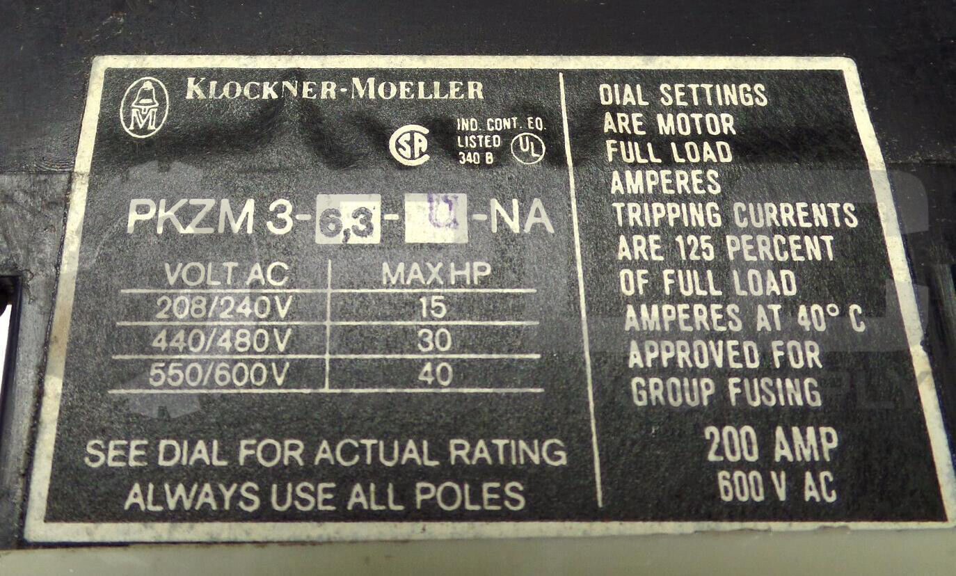KLOCKNER MOELLER PKZM3-6,3-U-NA MANUAL MOTOR STARTER