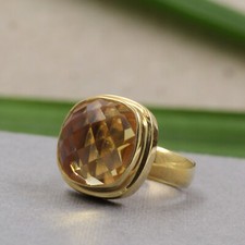 925 Sterling Silver Gold Plated Jewelry Smoky Quartz Citrine Birthday Gift Ring