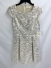 Calvin Klein Size 4 Lace Sequin Cap Sleeve Dress Beige Special Occasion