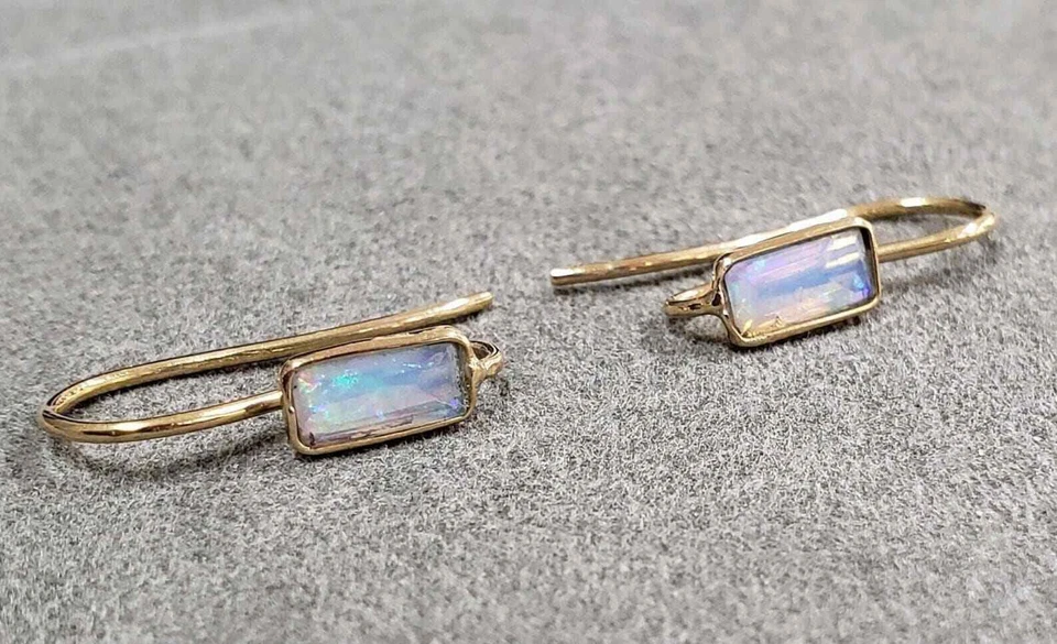 Pendientes de oro macizo de 18k ópalo etíope hechos a mano con espiga de oreja gancho pendiente Foto 4 de 4