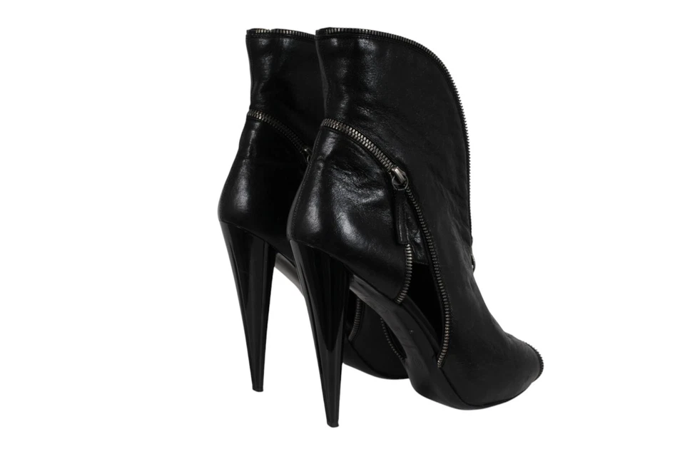 Alexander McQueen Cutout Peep Toe Skull Zip Booties US 10.5 EU40.5 Balck Leather - Image 3 of 4