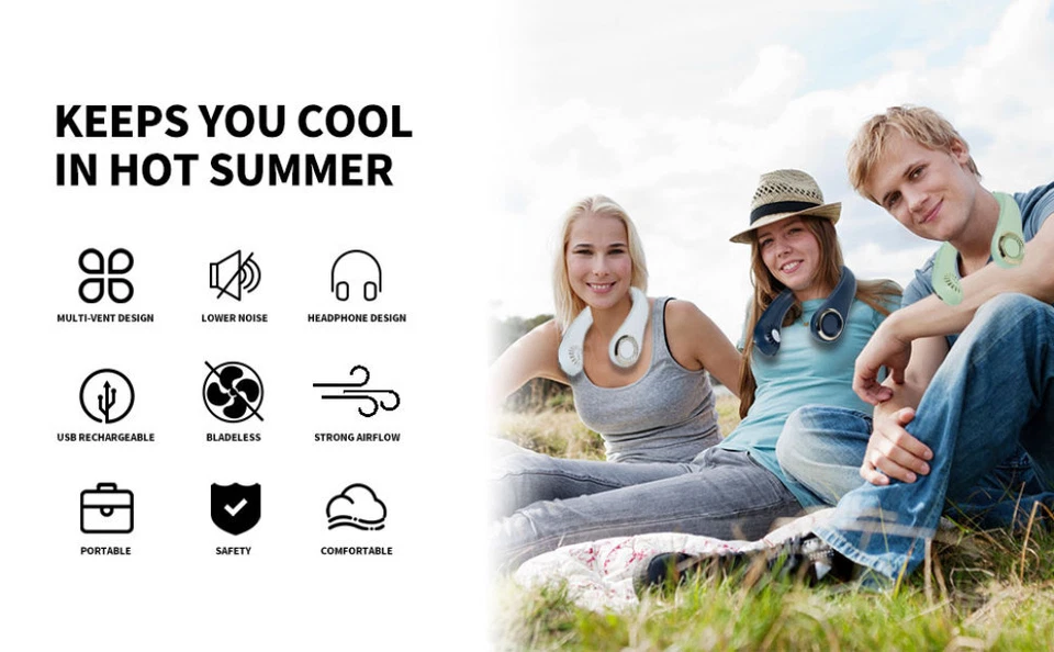 USB Neck Hanging Fan Cooling Air Cooler Portable Little Air Conditioner 3 Speed - Image 4 of 4