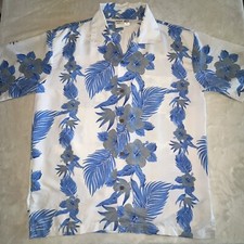Makani hawaiian shirt Mens Aloha Blue White floral luau beach cruise tropical