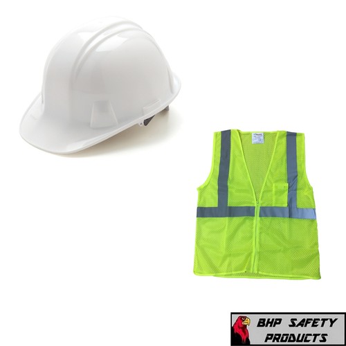 Weißer Schutzhut im Cap-Stil mit Hi-Vis Limette Weste Konstruktion - Bild 1 von 8