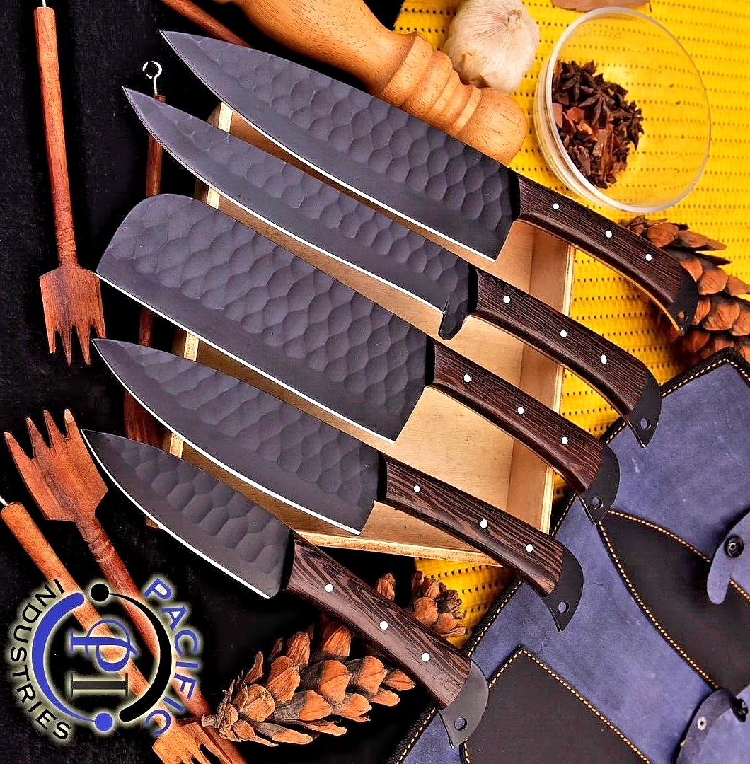 CUSTOM MADE FORGED CARBON STEEL CHEF KNIFE SET KITCHEN KNIVES W LEATHER BAG 2929