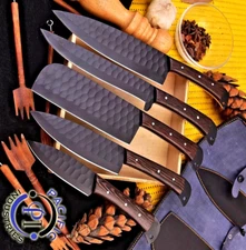 CUSTOM MADE FORGED CARBON STEEL CHEF KNIFE SET KITCHEN KNIVES W LEATHER BAG 2929