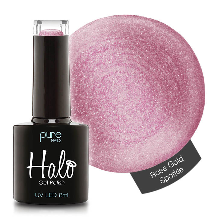 Pure Nails Halo Gel Polish ROSE GOLD SPARKLE 8ml - FAST DISPATCH & DELIVERY