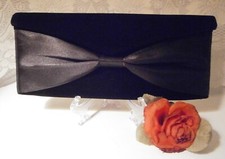 Elegant Vintage La Regale Black Velvet Satin Bow Crossbody Evening Purse Clutch