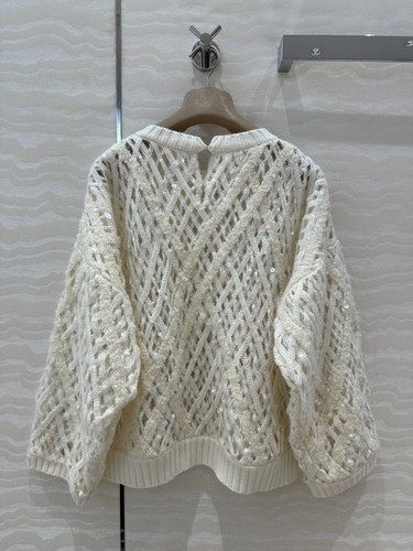 Womens Brunello Cucinelli Spring Hollow Sequins Cashmere Long Sleeve Sweater - 第 16/26 張圖片