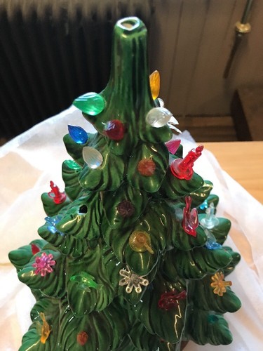 Vintage 16" Keramik Weihnachtsbaum mit Sockel Lichter Vögel Kerzen - Bild 5 von 10