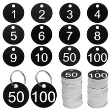 Numbers Key Tags, 1-100 Plastic ID Hang Tag with Metal Ring(Black & White)