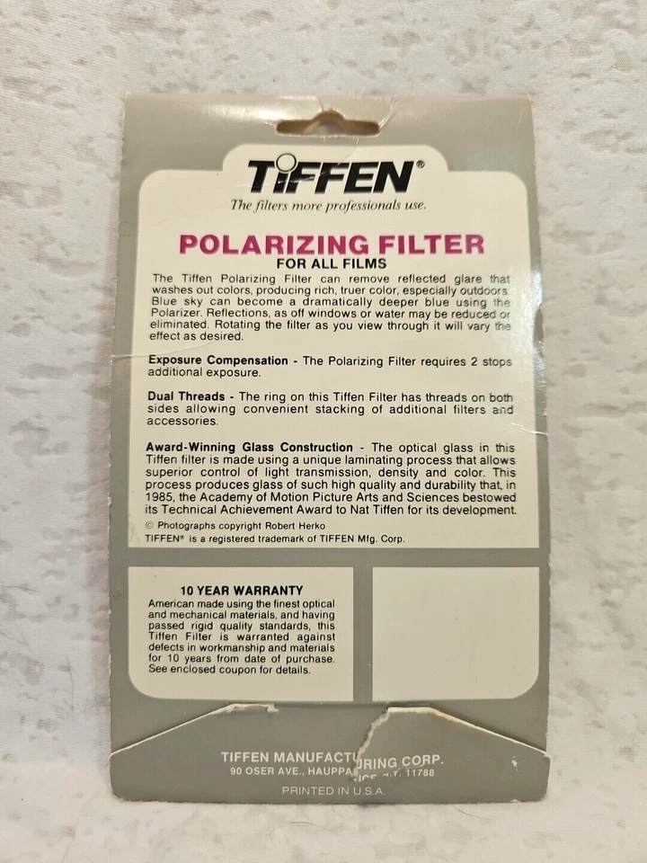 New Tiffen Polarizing Filter 52mm New In Package - Vintage Photography - Image 2 of 4