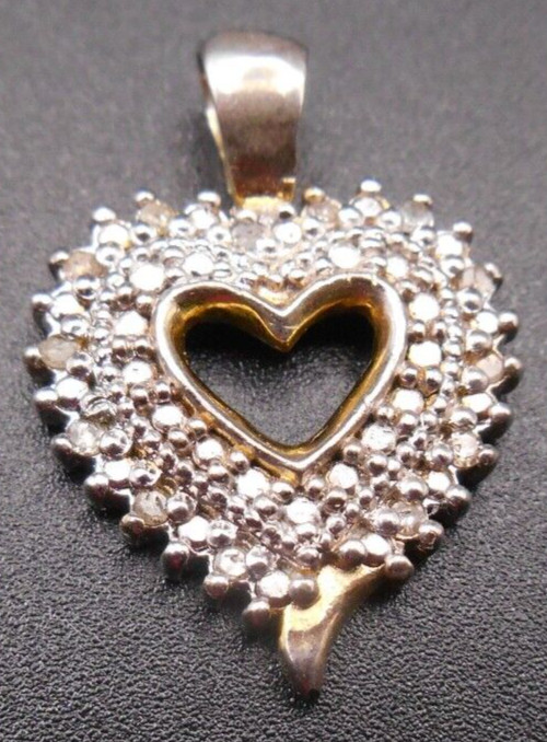 Heart Pendant 925 Sterling Silver .75" x 1" 2.9g Clear Stones Love Charm EUC