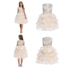 Flower Girls Tutu Dress Sleeveless Wedding Sequin Princess Birthday Christening