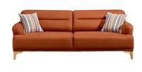 Elegantes Orangefarbenes 3-Sitzer Sofa Aus Textil Mit Holzrahmen