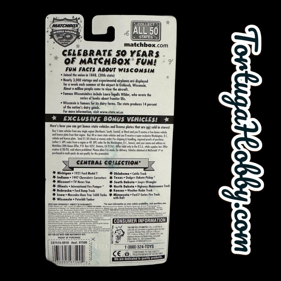 MATCHBOX ACROSS AMERICA 50TH BIRTHDAY SERIES WISCONSIN PETERBILT TANKER NOS - Image 2 of 2