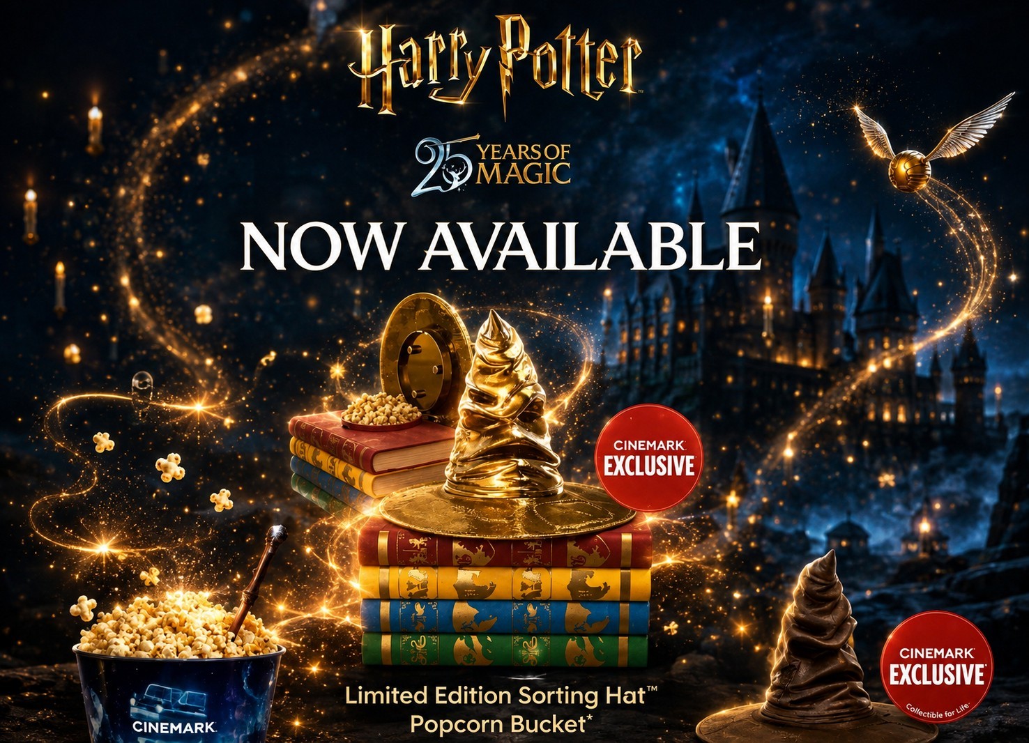 Cinemark Harry Potter 25th Anniversary Gold Sorting Hat Popcorn Tin Bucket New