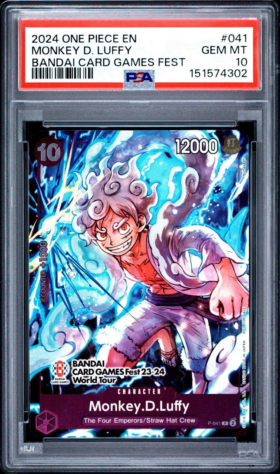 2024 One Piece Luffy Bandai Card Games Fest Promo #041 PSA 10 World Tour 23-24