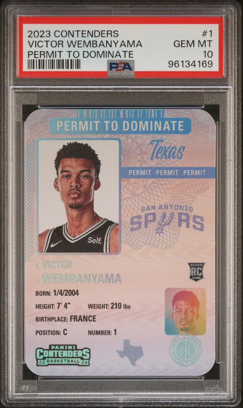 2023 CONTENDERS PERMIT TO DOMINATE #1 VICTOR WEMBANYAMA PSA 10