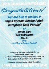 2025 TOPPS CHROME JAXSON DART #RPA-JD RC PATCH GOLD PARALLEL REDEMPTION AUTO /50