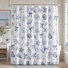 Seashell Starfish Bow Coastal Shower Curtain 71x71 Inch 71x71inch Blue