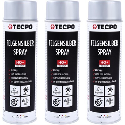 TECPO FELGENSILBER-SPRAY FELGENLACK 3x500 ml LACKSPRAY SILBER ACRYL SPRAYDOSE