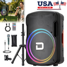 15" Portable Party Speaker with Stand  Mic, LED Lights, FM, TWS for Parties
