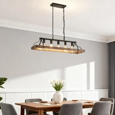 34'' Walnut 5 Light Pendant Ceiling Chandelier Kitchen Island Fixture Farmhouse