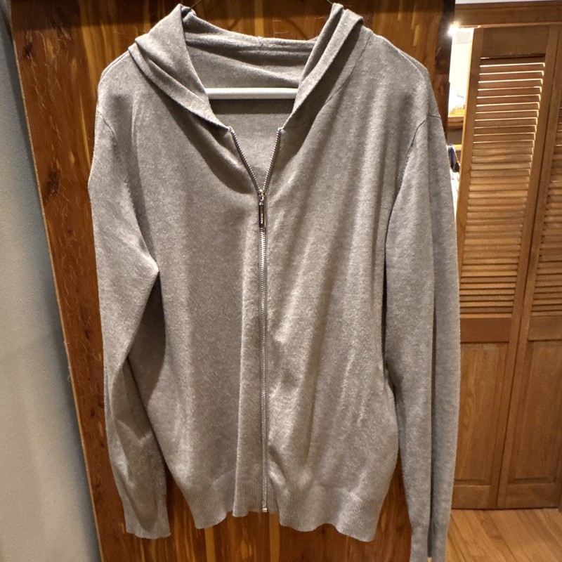 Beige Solid Knit Full Zip Hooded Hoodie L womens Viscose Blend