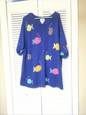 VTG Quaker Factory Woman  s Granny Hand Knitted  colorful Fishes 2X