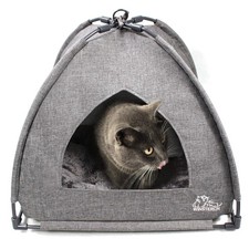 Grey Indoor Cat Bed Tent Cave Washable House 18.5x18.5x15.8 Inch Cushion