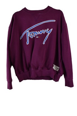 Tommy Hilfiger Damen Cropped Lila Spellout Logo Sweatshirt Rundhals Gr. S