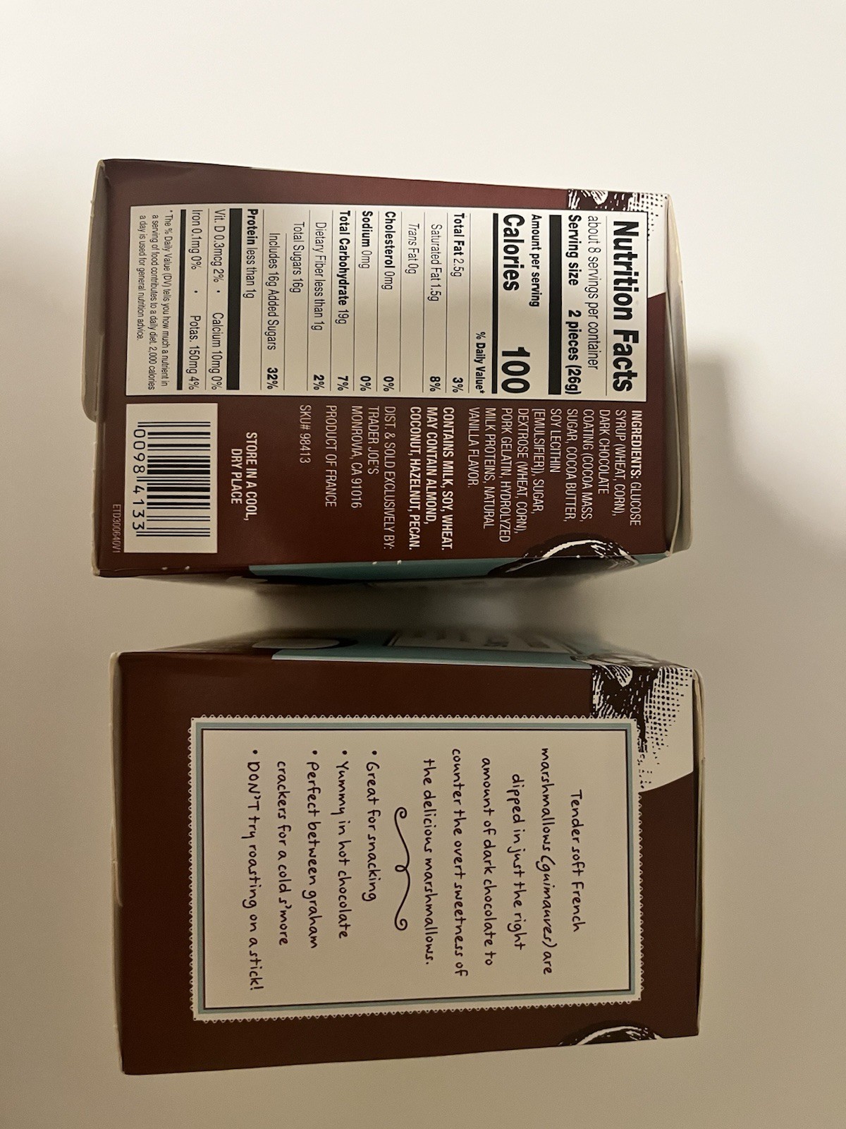 2 Packs Trader Joe's Dark Chocolate Covered Marshmallows 7.05 oz Each Pack