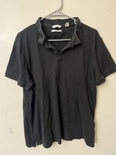 Calvin Klein Liquid Touch Polo Shirt Short Sleeve Black Solid Mens Size Large L